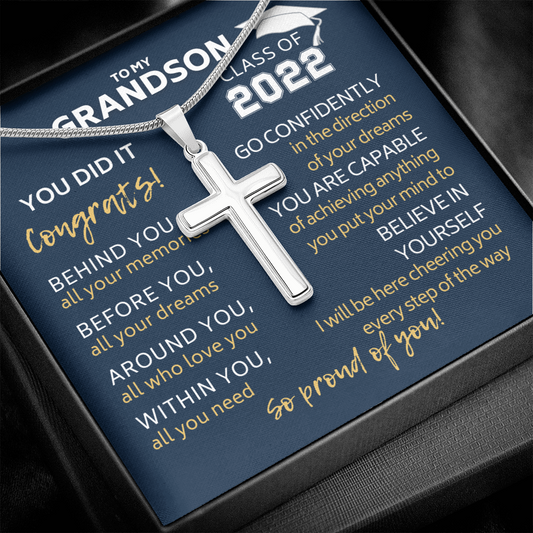 To My Grandson Artisan-Crafted Stainless Steel Cross Necklace