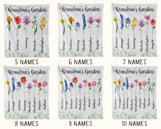 Grandma's Garden Blanket, Blanket with Grandkids Names