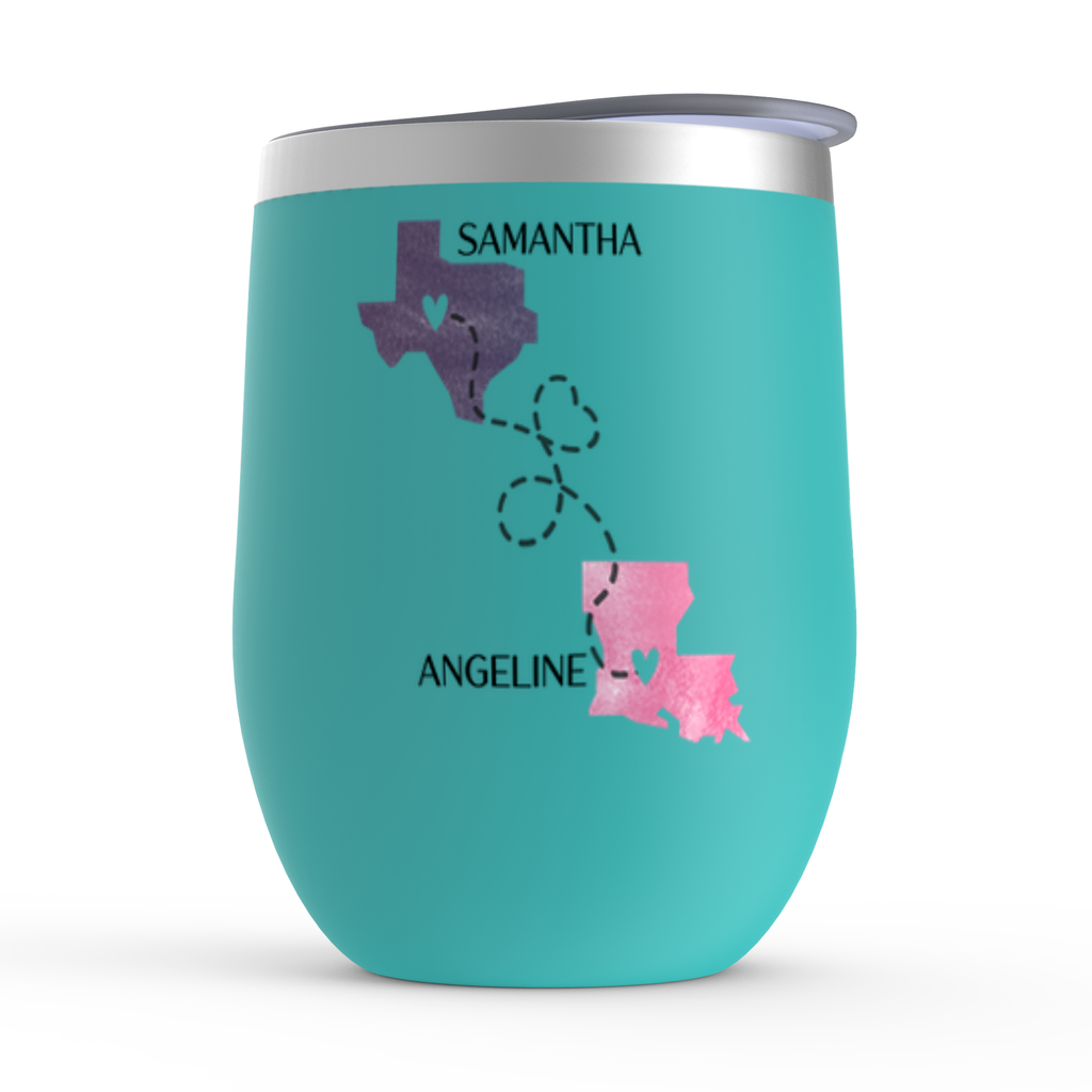 Never Too Far To Wine Together Wine Tumbler, Long Distance Friendship Gift, State To State Mug, Best Friend Birthday Or Christmas Gift