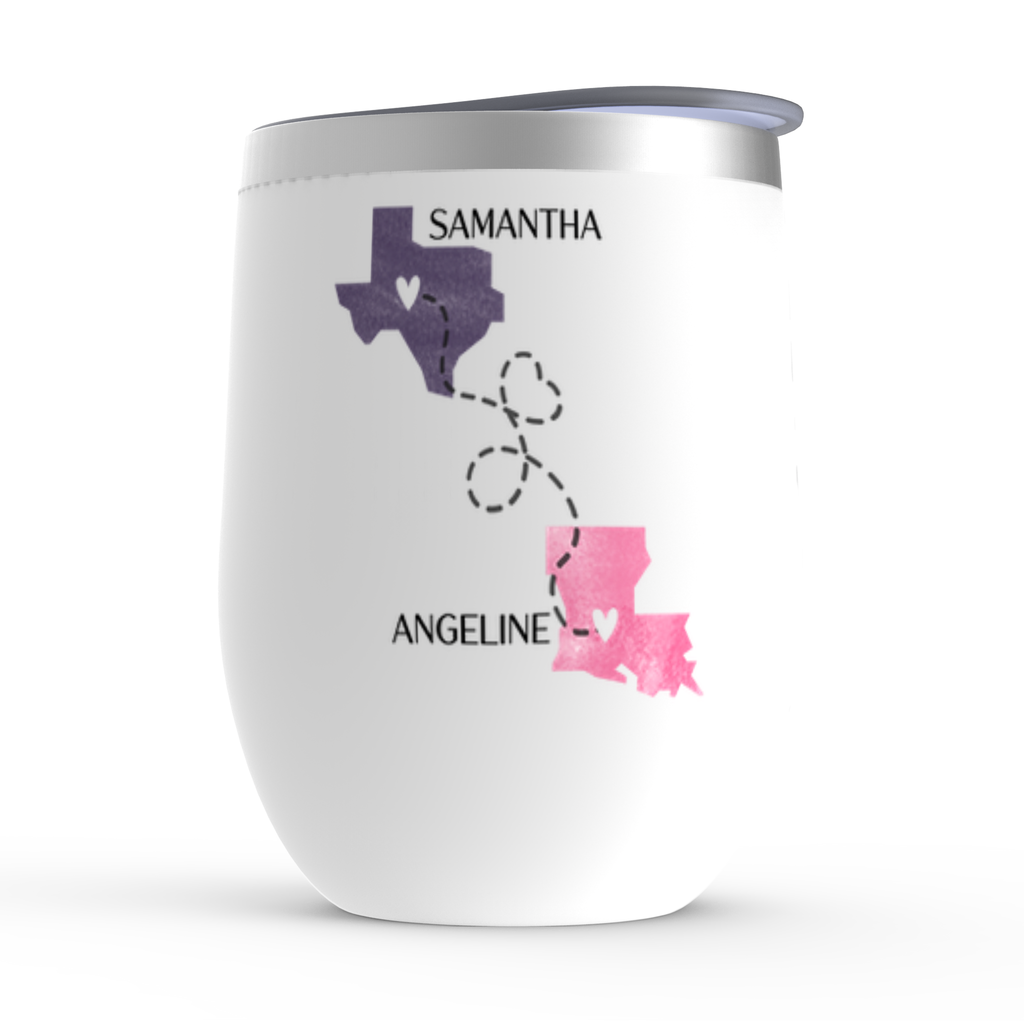 Never Too Far To Wine Together Wine Tumbler, Long Distance Friendship Gift, State To State Mug, Best Friend Birthday Or Christmas Gift